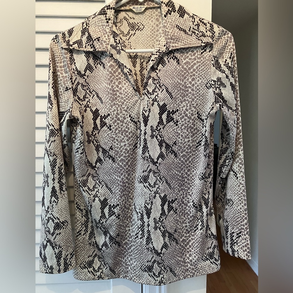 Vintage snakeskin print popover blouse.